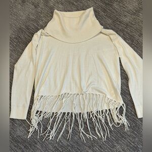 MK Michael Kors Women’s Medium Cowl Neck Cream Fringe Sweater